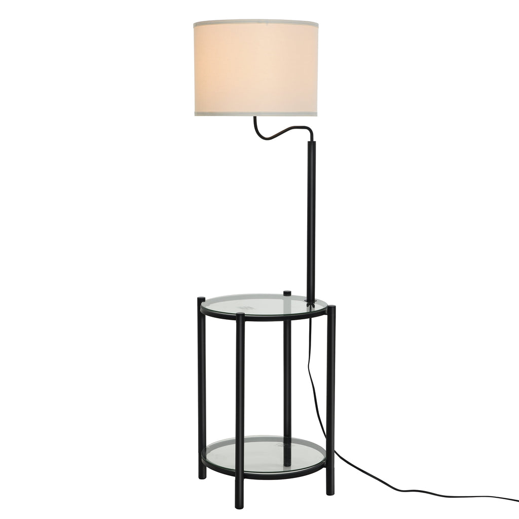 AVERO™ Glass End Table Floor Lamp with White Shade, Matte Black, 17"L x 17"W x 54"H - AVERO™