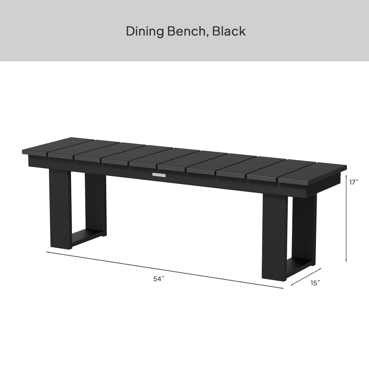 AVERO™ Ezra Black Outdoor Dining Bench, HDPE Material - AVERO™