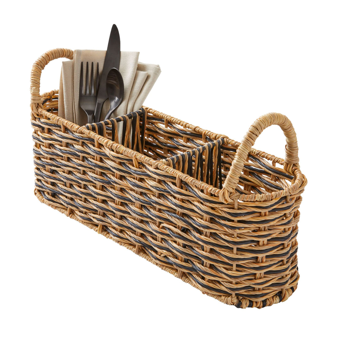 AVERO™ (2 Pack) Better Homes Gardens Beige Black Resin Rattan Oval Utensil Caddy with Metal Frame - AVERO™
