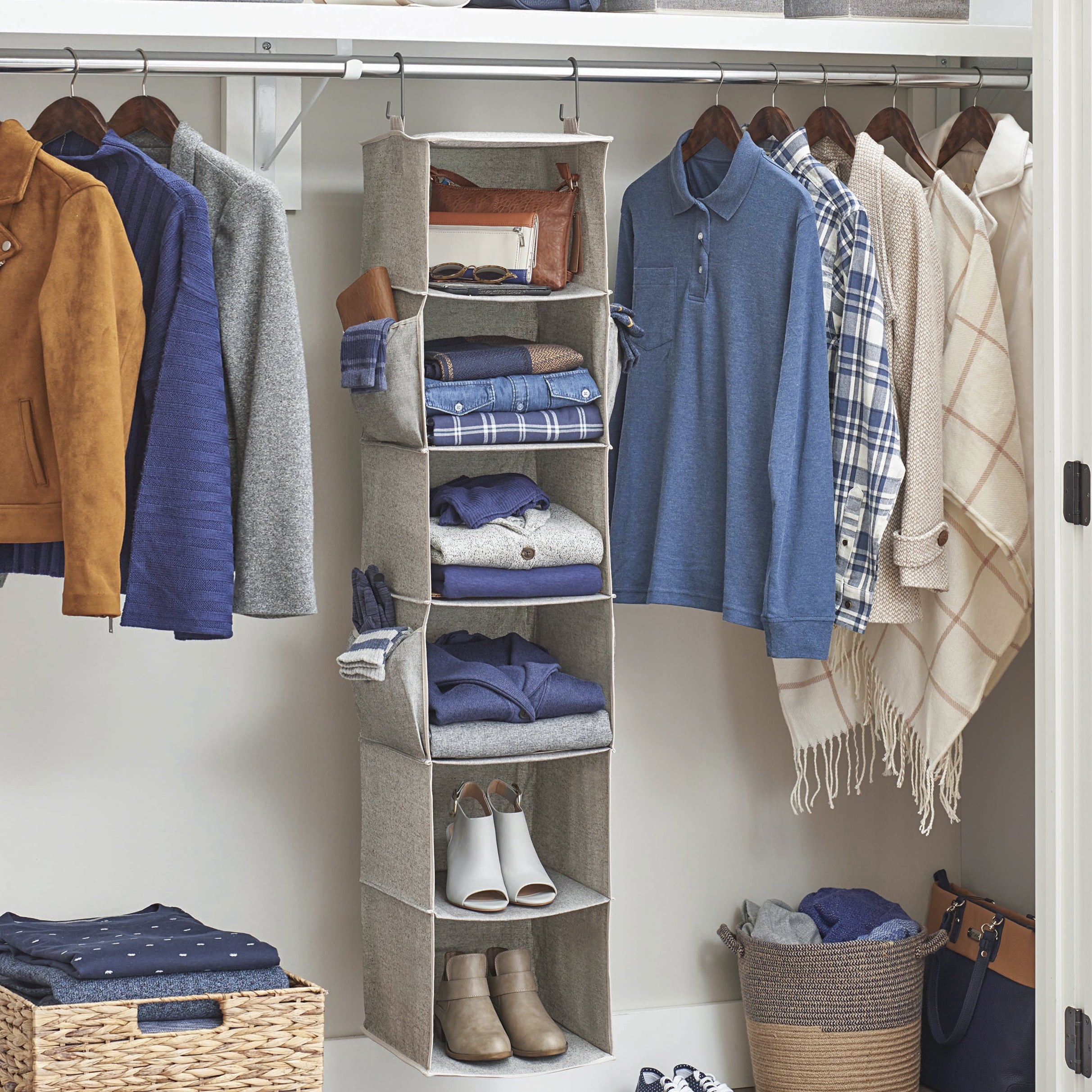 AVERO™ (4 pack) Gray Hanging Closet Organizer With 6 Shelves & Side Pockets - AVERO™