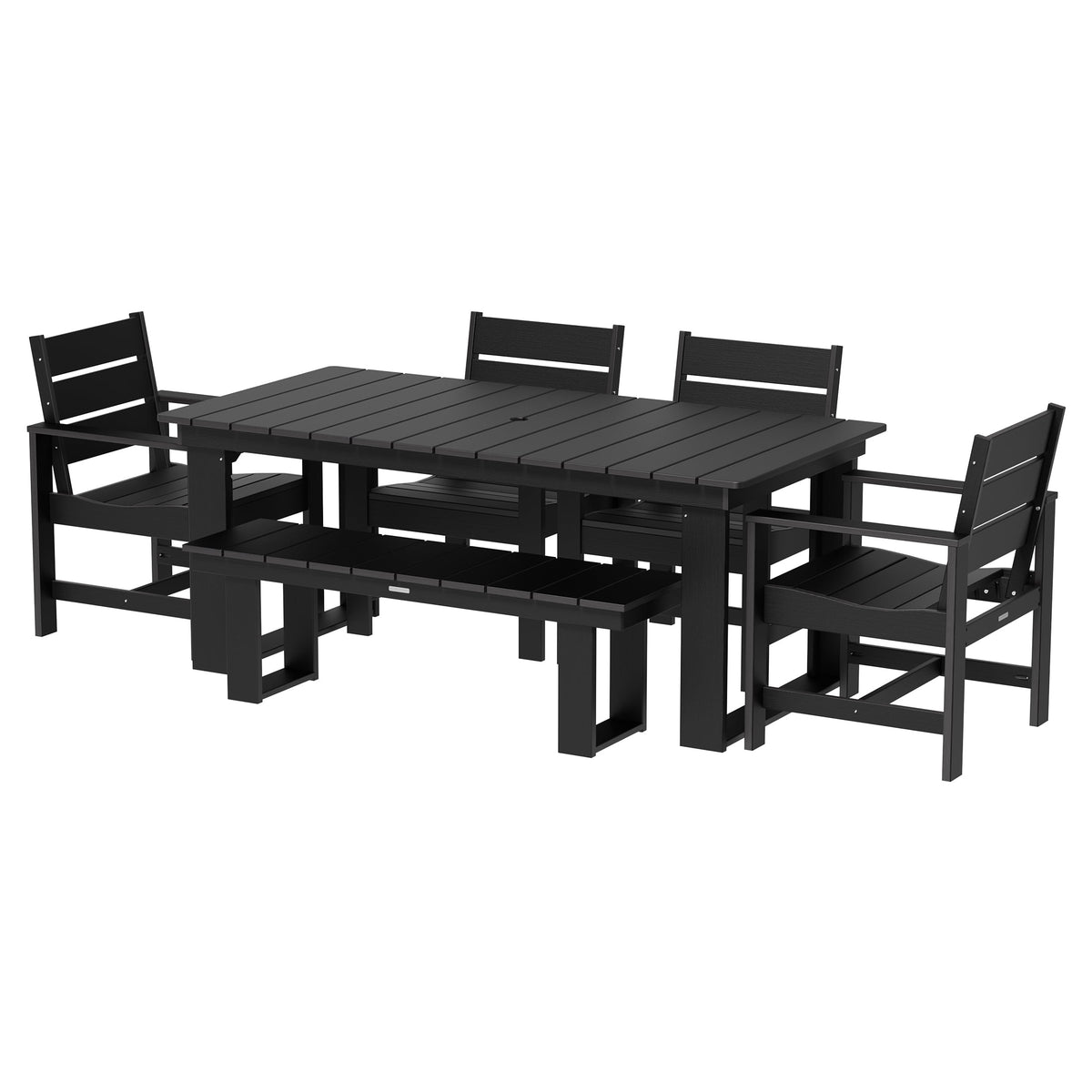 AVERO™ Ezra 6-Piece Outdoor HDPE Dining Set with Bench, Black - AVERO™