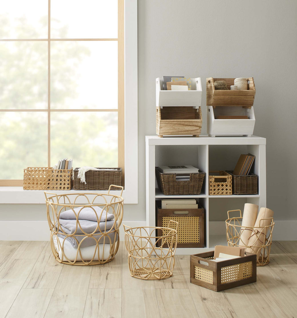 AVERO™ 2-Piece Set Natural Wood Stacking Open Front Decorative Storage Bins, 11 in x 16.5 in x 10 in - AVERO™