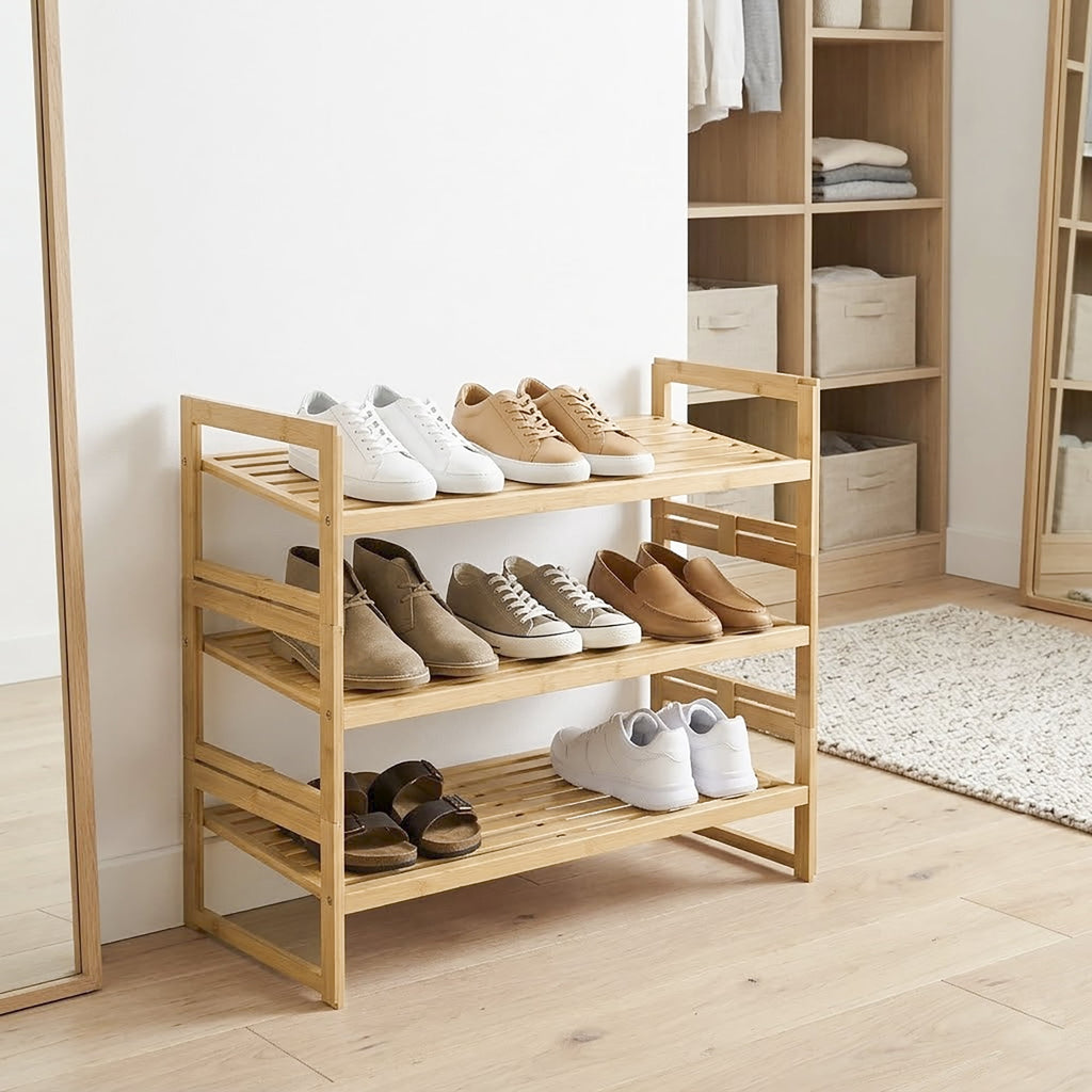 AVERO™ (2 pack) Bamboo 3-Tier Shoe Rack for 9 Pairs - AVERO™