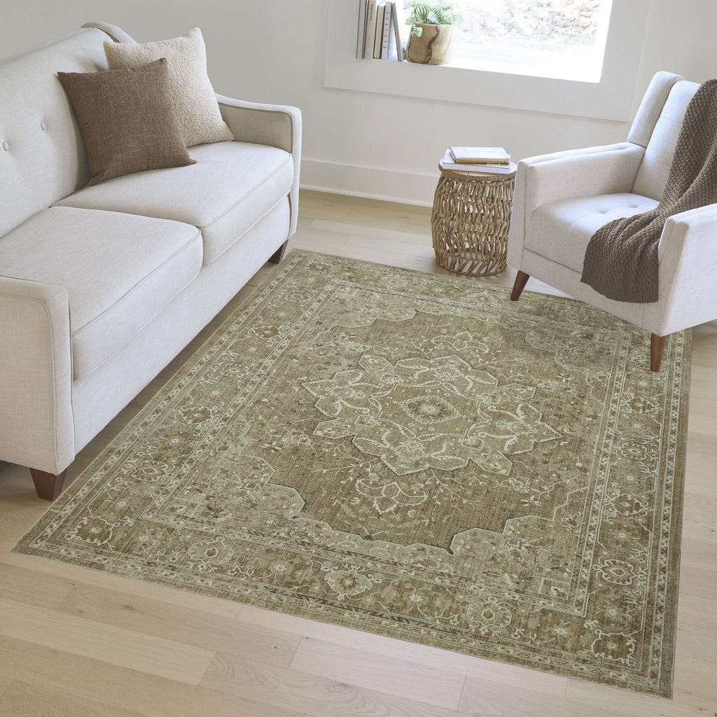 AVERO™ Traditional Plush Beige Medallion Indoor Area Rug, 7' 9" x 10' - AVERO™