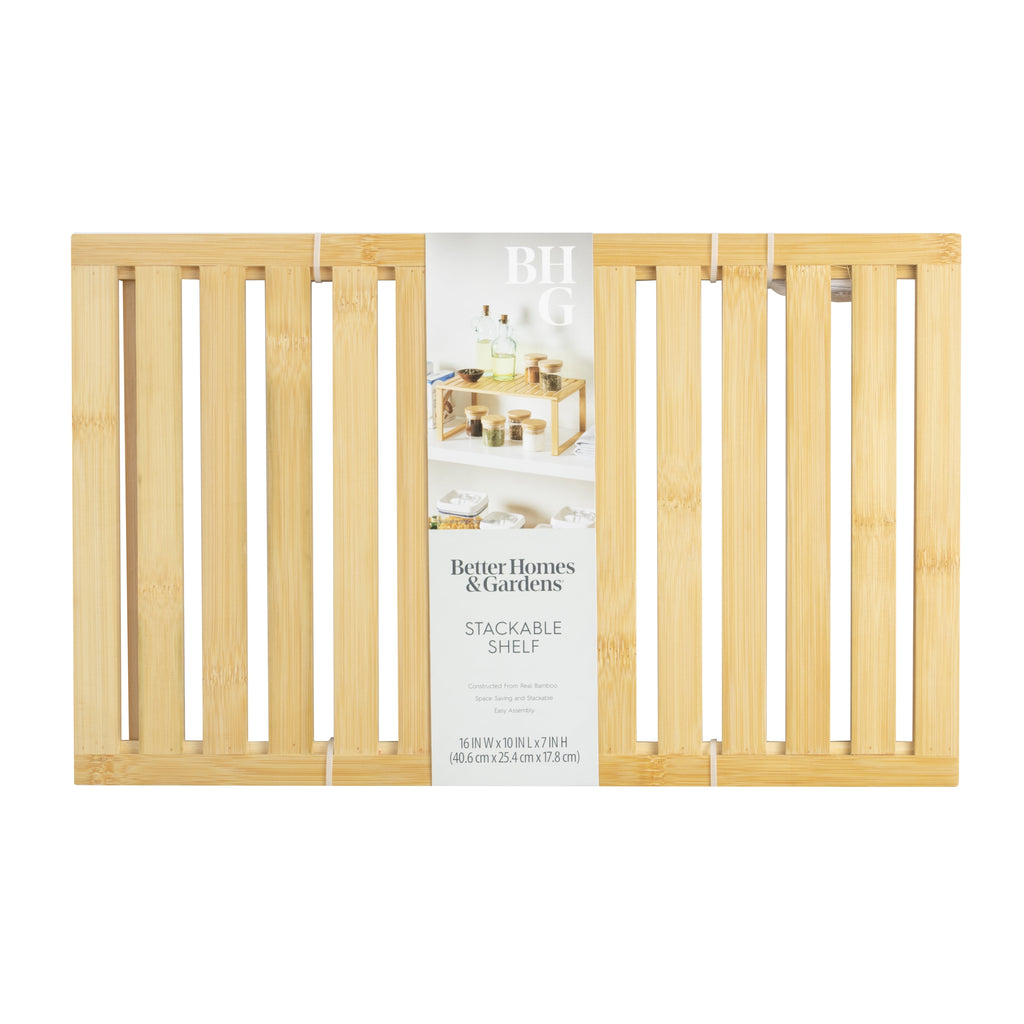 AVERO™ (2 Pack) Better Homes Gardens Bamboo Stackable Shelf Natural Bamboo Color Easy Assemble 16 x 10 x 1.18in - AVERO™