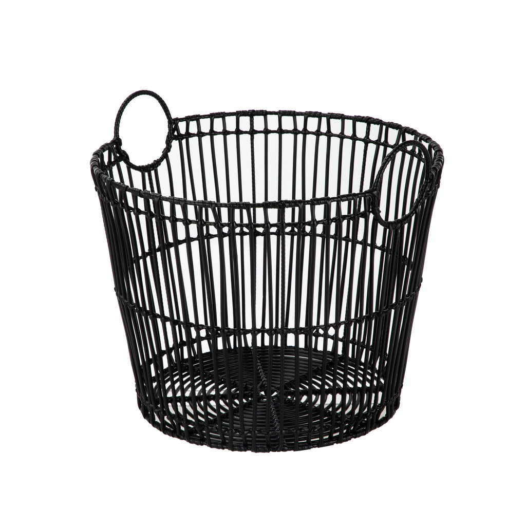 AVERO™ Large Black Poly Rattan Storage Baskets with Handles, Set of 2 - AVERO™