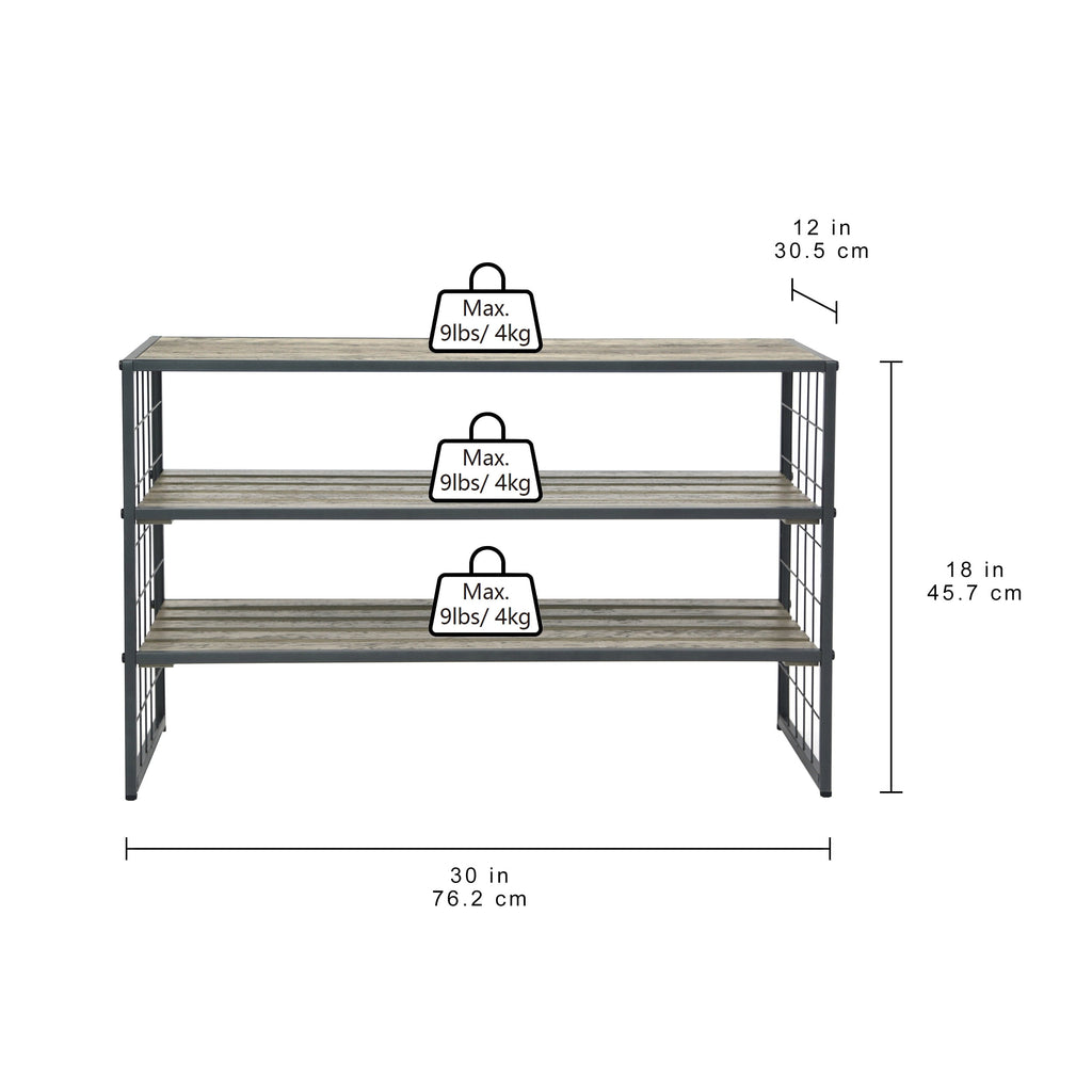 AVERO™ (3 pack) Decorative Gunmetal Grey Wood and Metal Shoe Rack - AVERO™