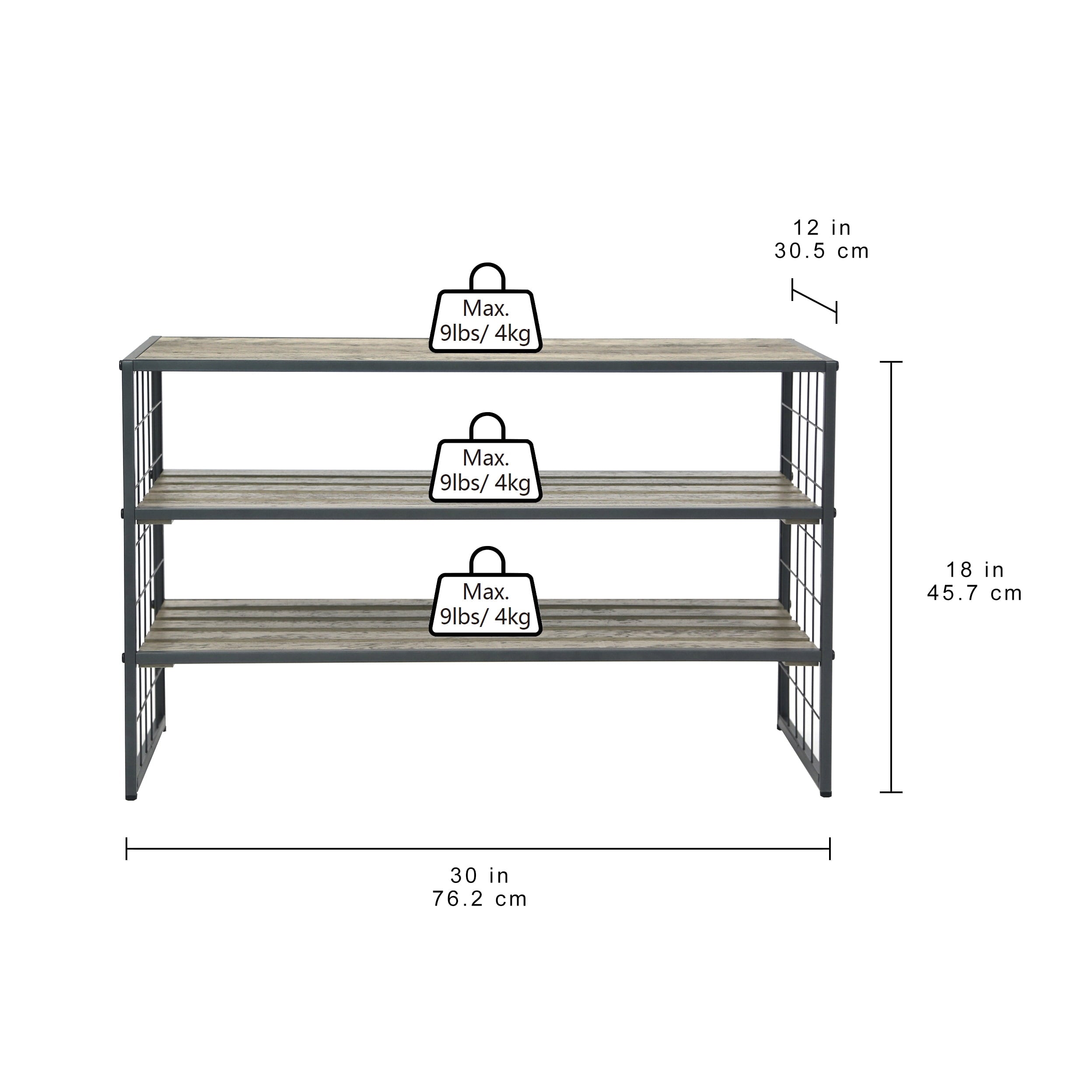 AVERO™ (3 pack) Decorative Gunmetal Grey Wood and Metal Shoe Rack - AVERO™
