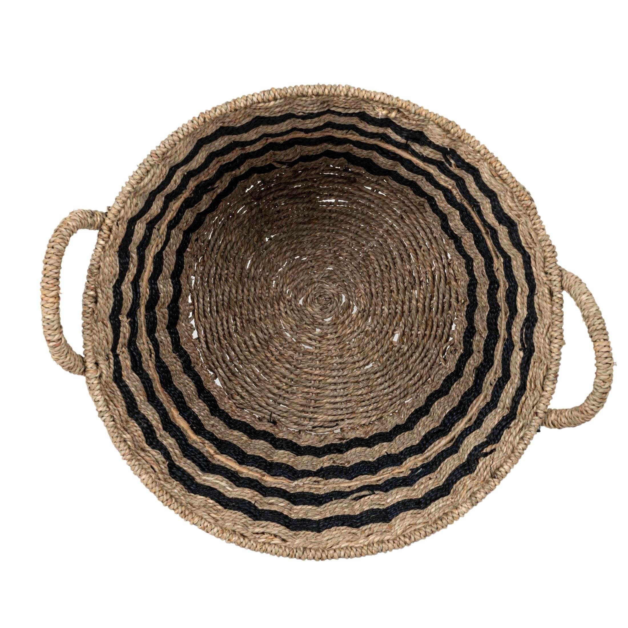 AVERO™ Extra Large Striped Seagrass Decorative Storage Basket with Handles, 17 in x 18 in - AVERO™