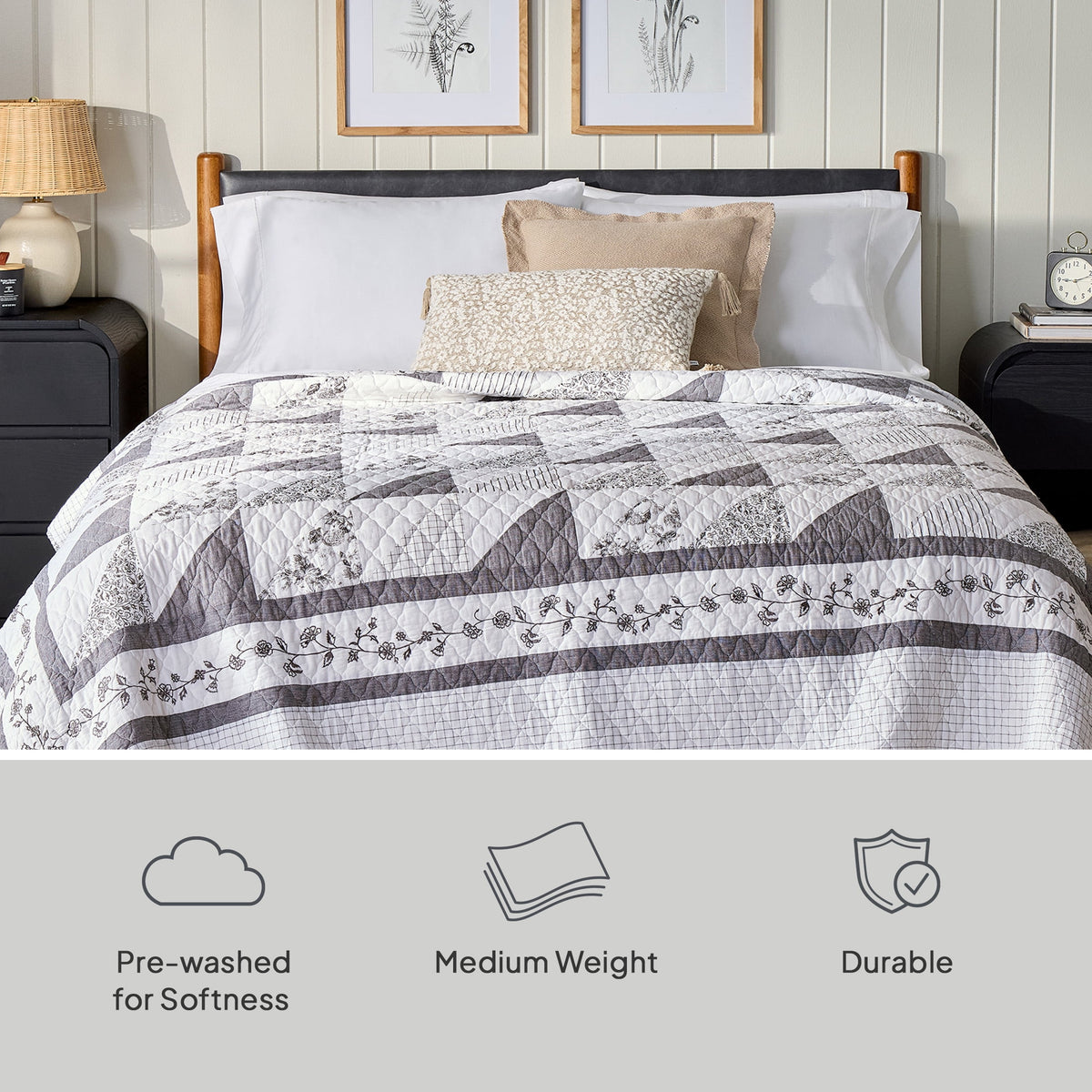 AVERO™ Heirloom Patchwork Quilt, Grey/White, Cal King, Adult - AVERO™
