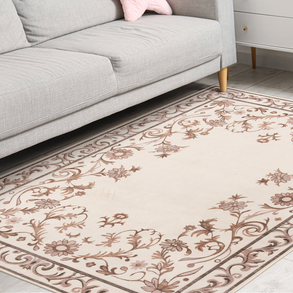 AVERO™ Tan Floral Faux Fur Indoor Area Rug, 4 ft x 5 ft 6 in - AVERO™