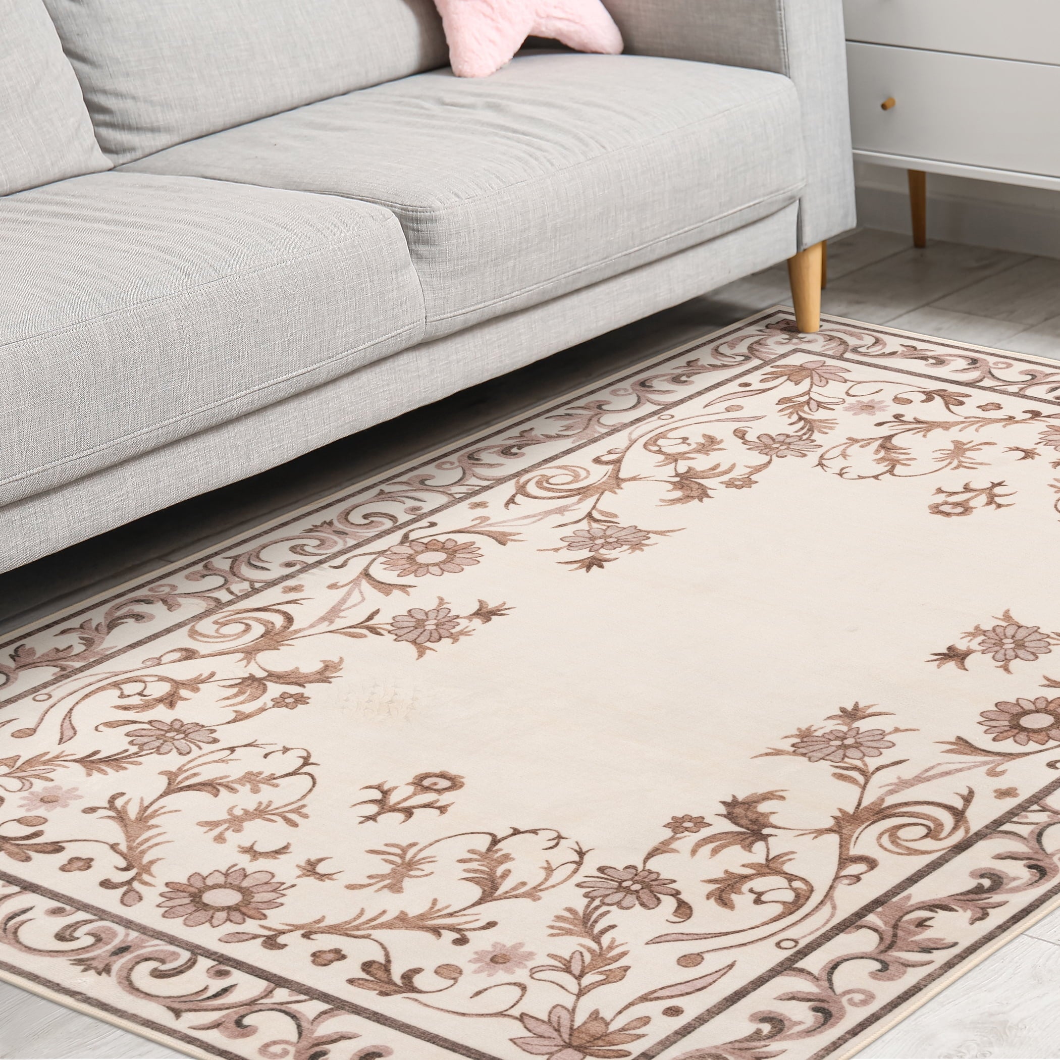 AVERO™ Tan Floral Faux Fur Indoor Area Rug, 4 ft x 5 ft 6 in - AVERO™