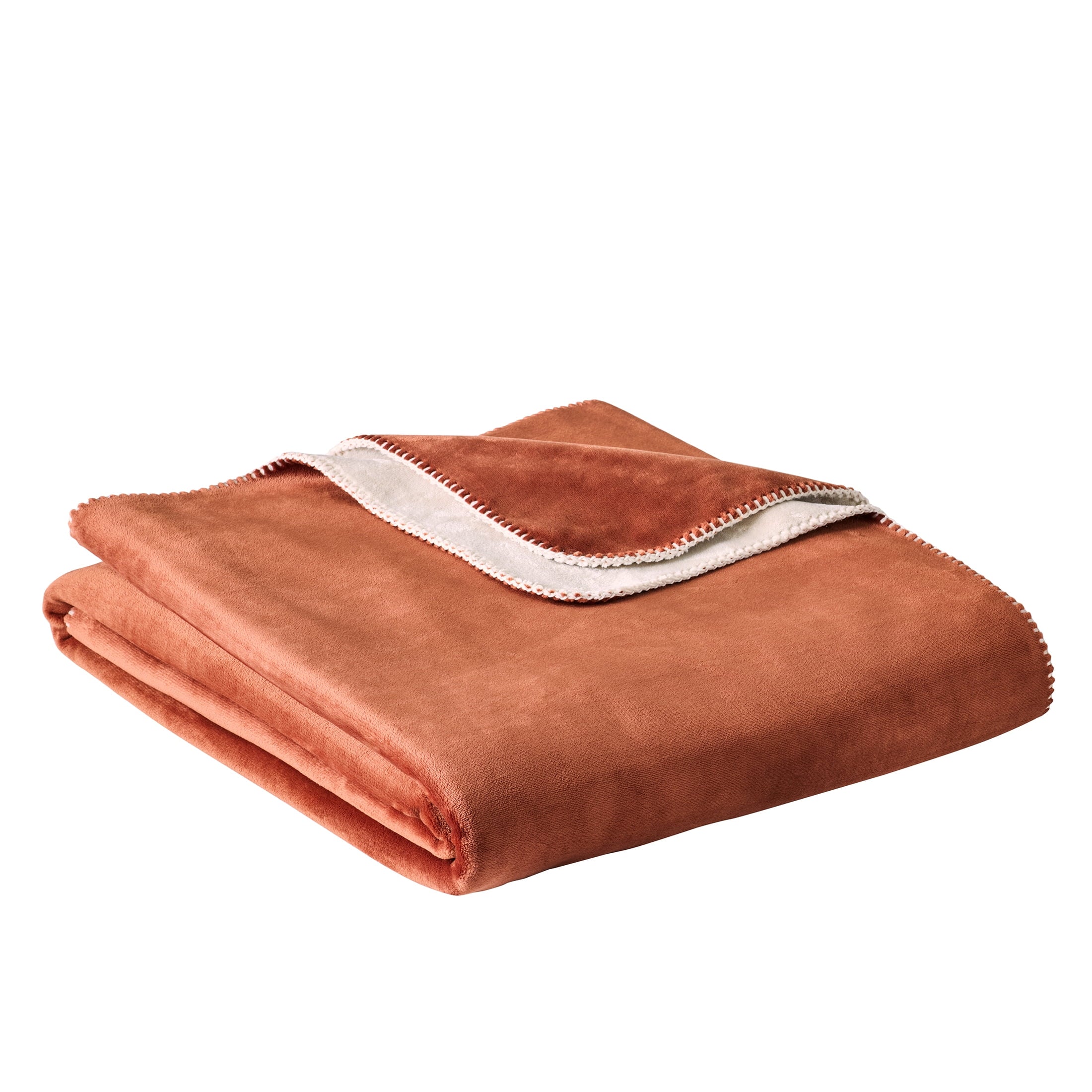 AVERO™ Luxury Velvet Plush Bonded Blanket, Dual Layer, Rust Front Beige Back, 90"x96" - AVERO™