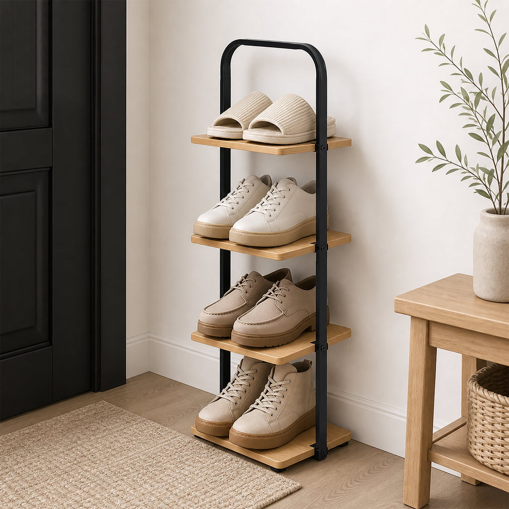 AVERO™ Juliet 4-Tier Wooden Shoe Ladder for Shoe Storage, Black and Light Honey Wood, Holds up to 4 Pairs - AVERO™