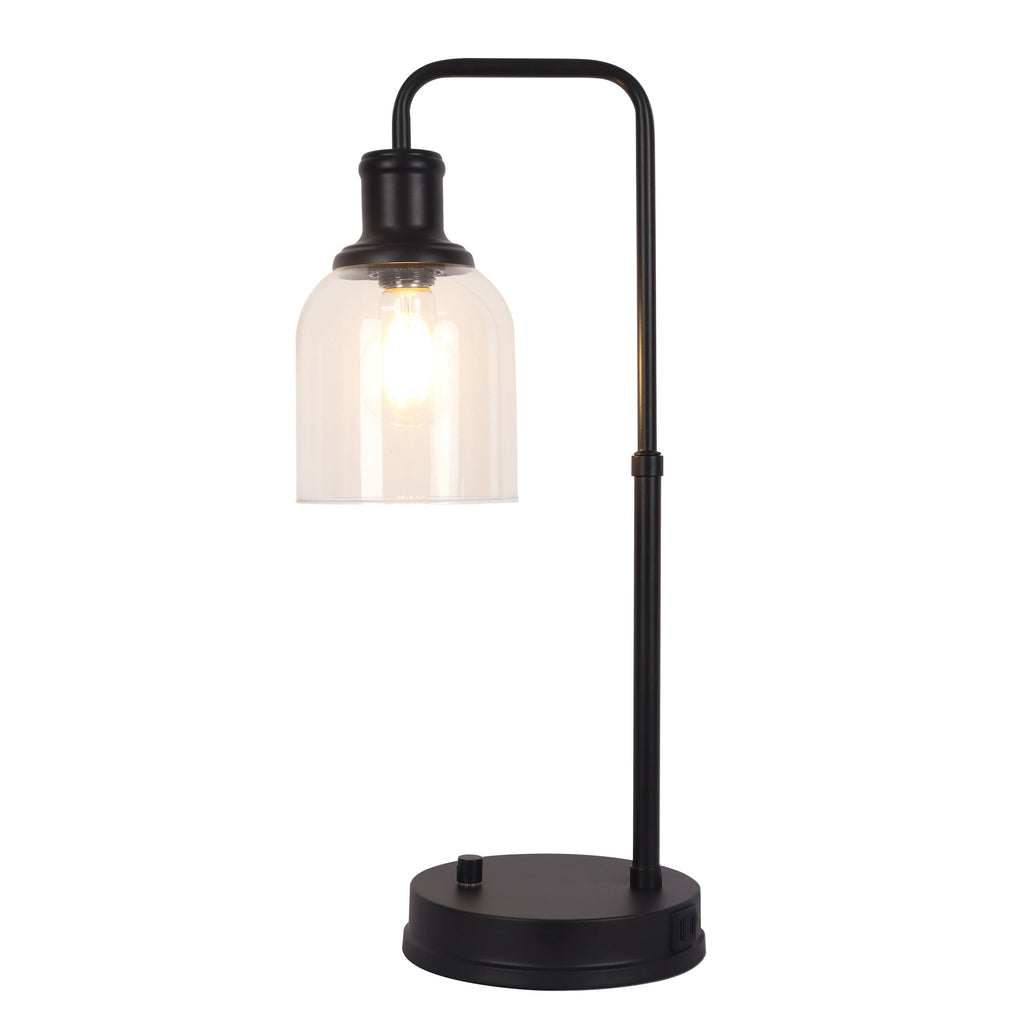 AVERO™ Bronze Table Lamp with Clear Glass Shade and USB/USB-C Ports - AVERO™