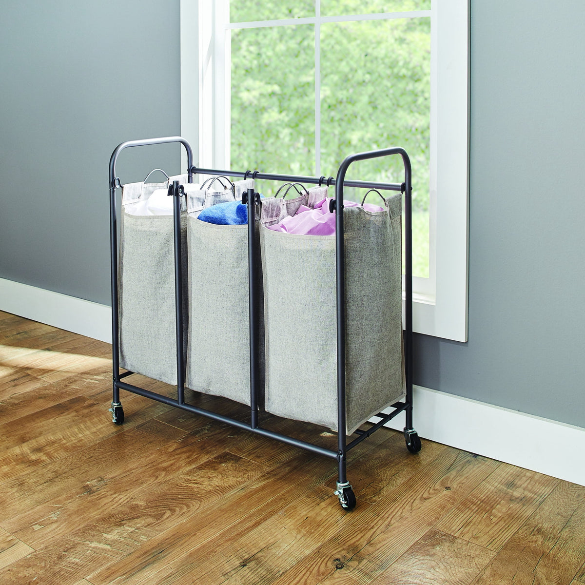 AVERO™ Laundry Sorter and Hamper, Metal Rolling Cart with 3 Removable Fabric Bins, Grey - AVERO™