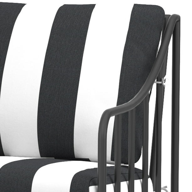 AVERO™ Aubrey 3-Piece Outdoor Steel Stationary Chat Set, Stripe Cushion - AVERO™