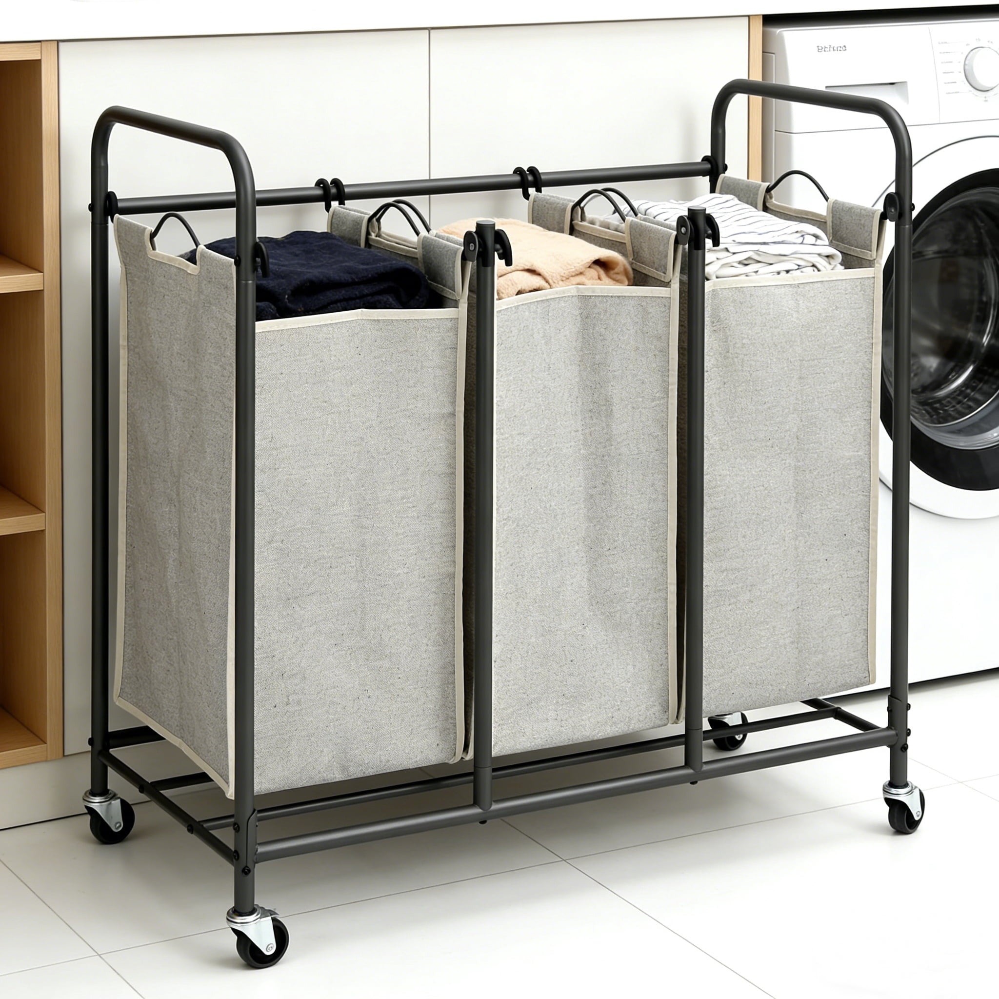 AVERO™ Laundry Sorter and Hamper, Metal Rolling Cart with 3 Removable Fabric Bins, Grey - AVERO™