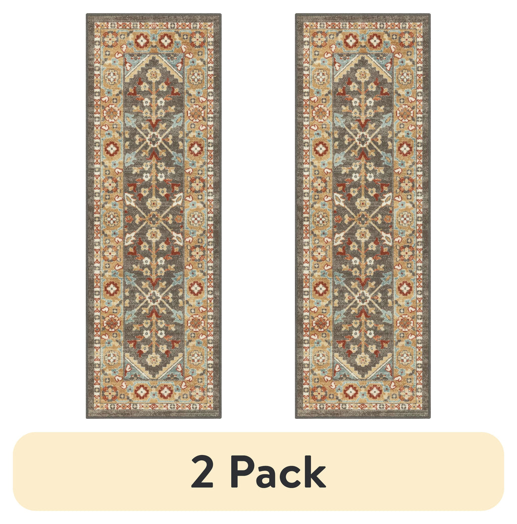 AVERO™ (2 pack) Persian Border Medallion Loop Print Rust Brown Indoor Runner Rug, 1'8"x5' - AVERO™