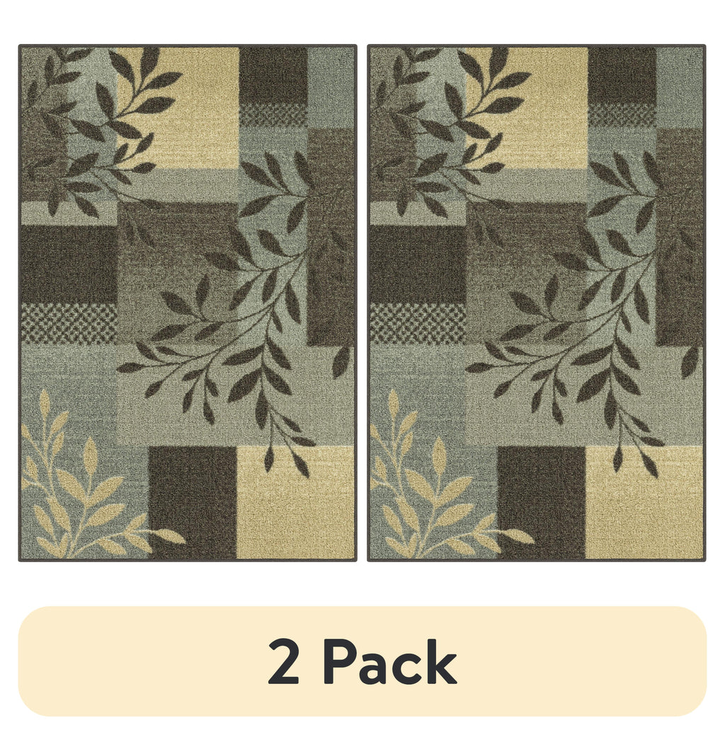 AVERO™ (2 pack) Gray Leaf Block Print Indoor Accent Rug, 2'6" x 3'10", For Home Decor - AVERO™