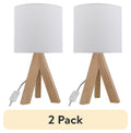 AVERO™ (2 pack) Tripod Table Lamp with Oak Finish and White Shade, 16.75 in H, One Size - AVERO™