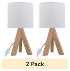 AVERO™ (2 pack) Tripod Table Lamp with Oak Finish and White Shade, 16.75 in H, One Size - AVERO™