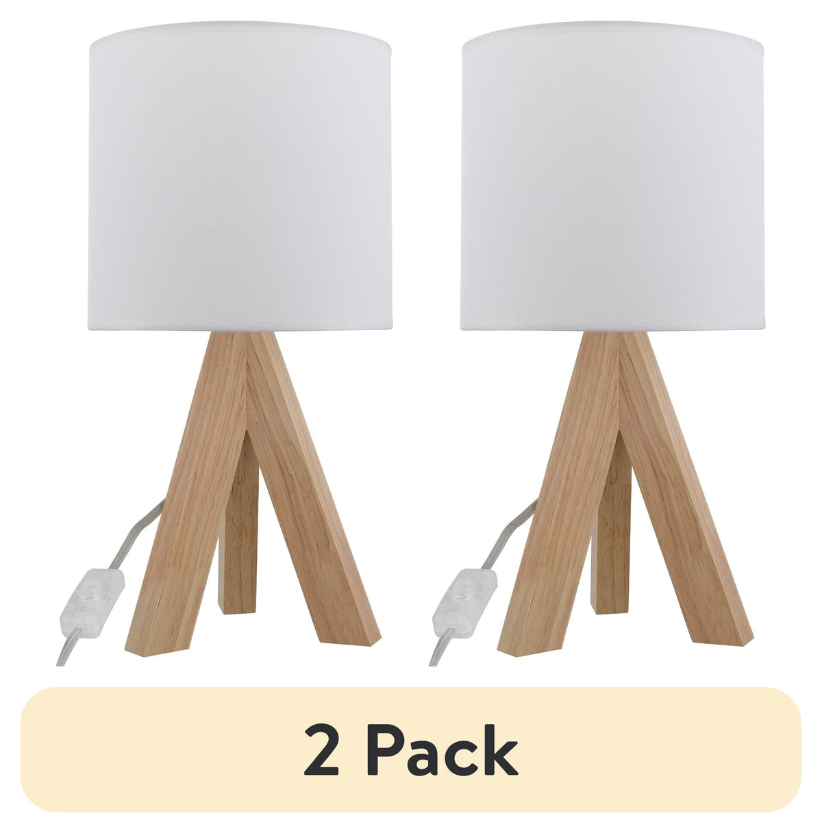 AVERO™ (2 pack) Tripod Table Lamp with Oak Finish and White Shade, 16.75 in H, One Size - AVERO™