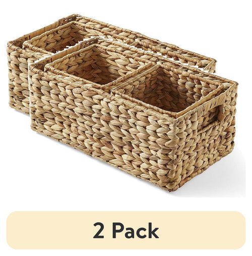 AVERO™ (2 pack) 3-Piece Natural Woven Water Hyacinth Decorative Storage Basket Set, Large Basket 16.14 in x 6.69 in x 5.9 in - AVERO™
