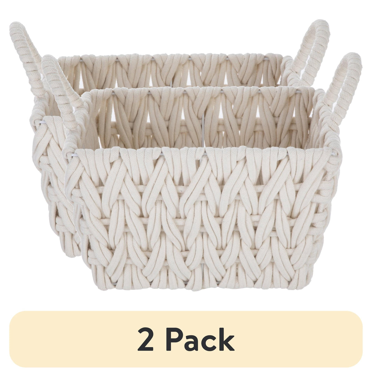 AVERO™ (2 pack) Medium White Woven Rope Decorative Storage Basket with Handles, 14.3 in x 11 in x 9 in - AVERO™