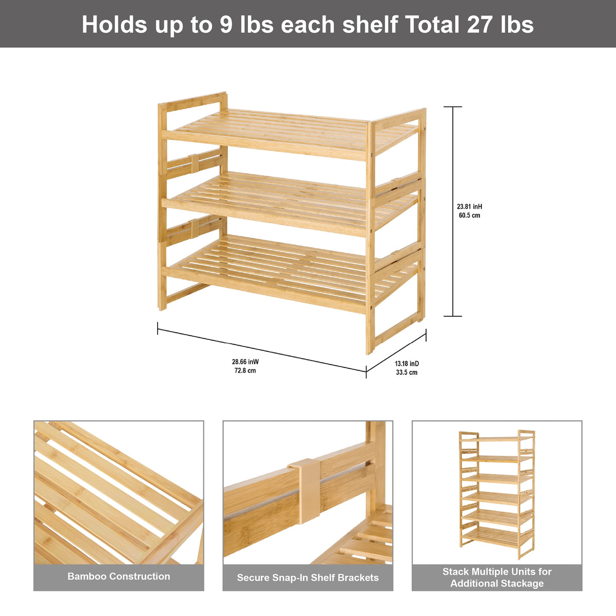 AVERO™ Bamboo 3-Tier Shoe Rack for 9 Pairs - AVERO™