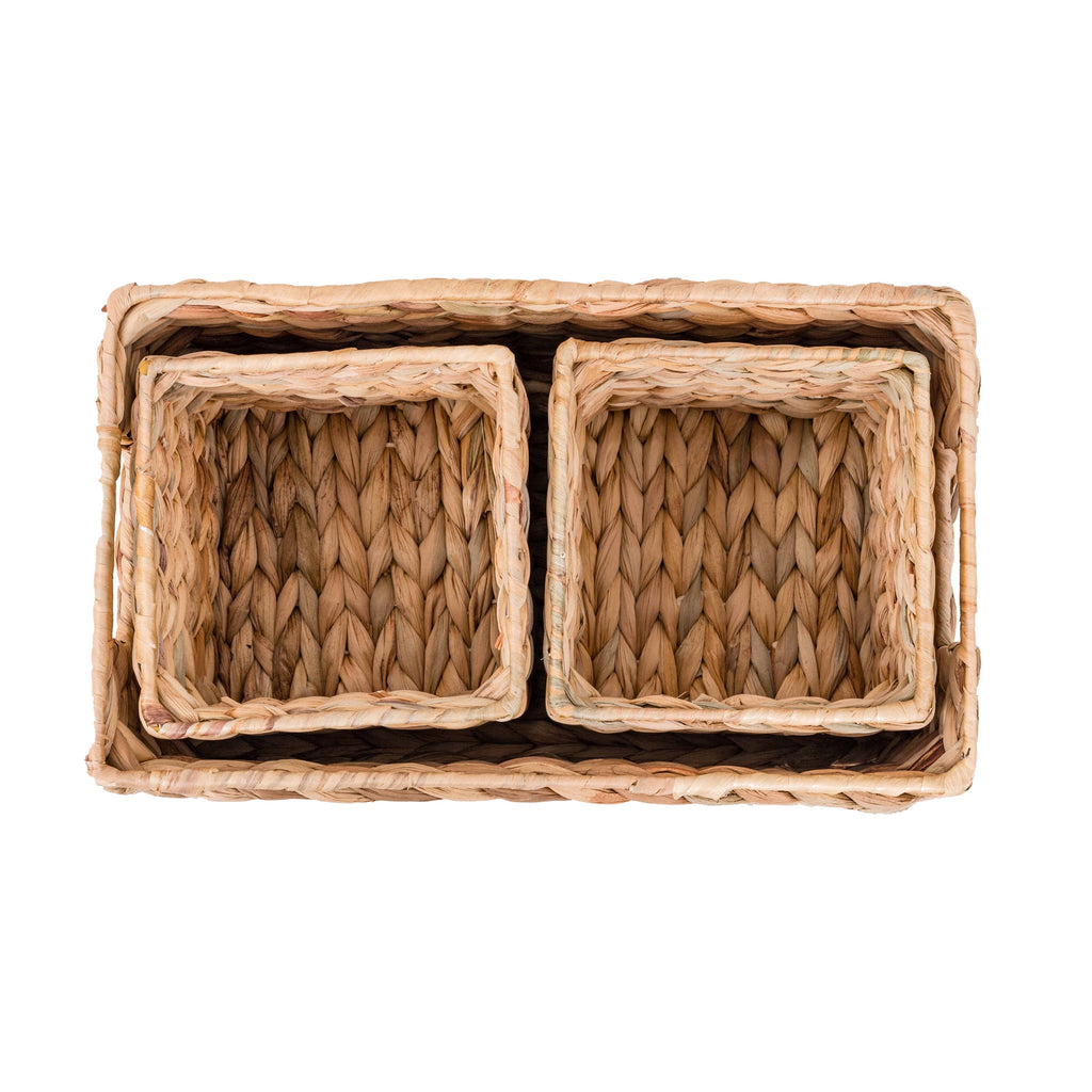 AVERO™ (2 pack) 3-Piece Natural Woven Water Hyacinth Decorative Storage Basket Set, Large Basket 16.14 in x 6.69 in x 5.9 in - AVERO™