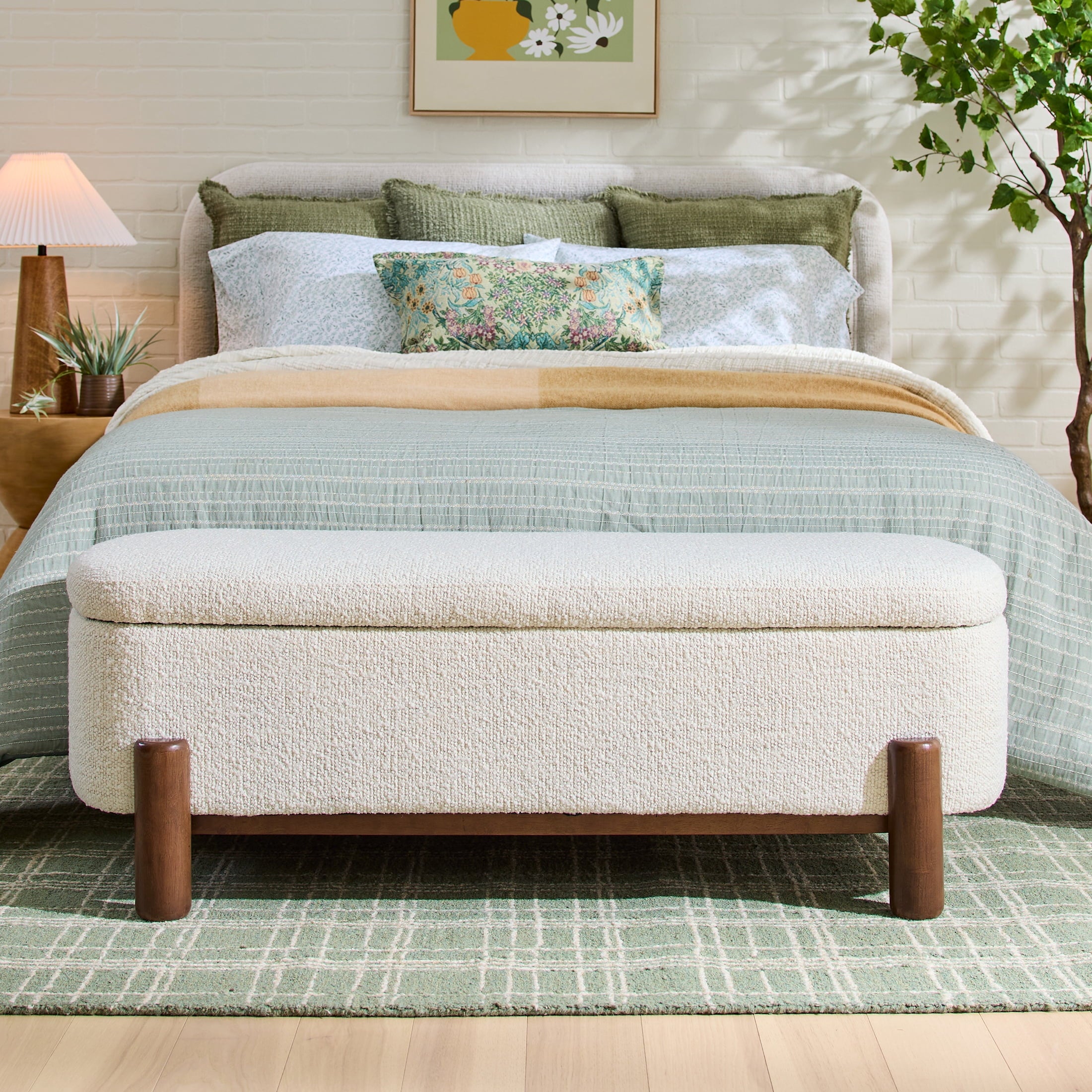 AVERO™ Adlin Storage Bench, Cream Boucle - AVERO™