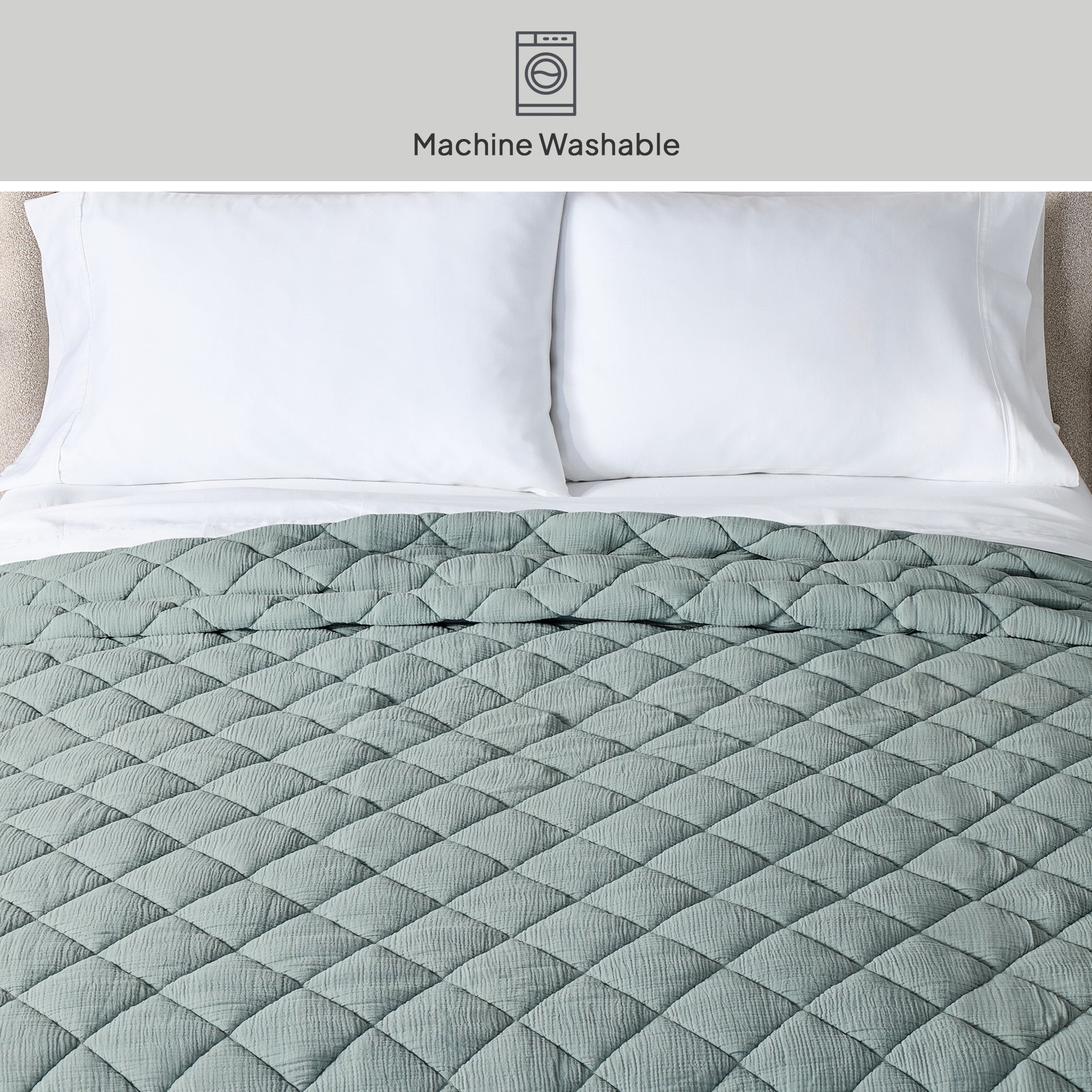 AVERO™ Diamond Gauze Quilt, Sage Green, Full/Queen - AVERO™