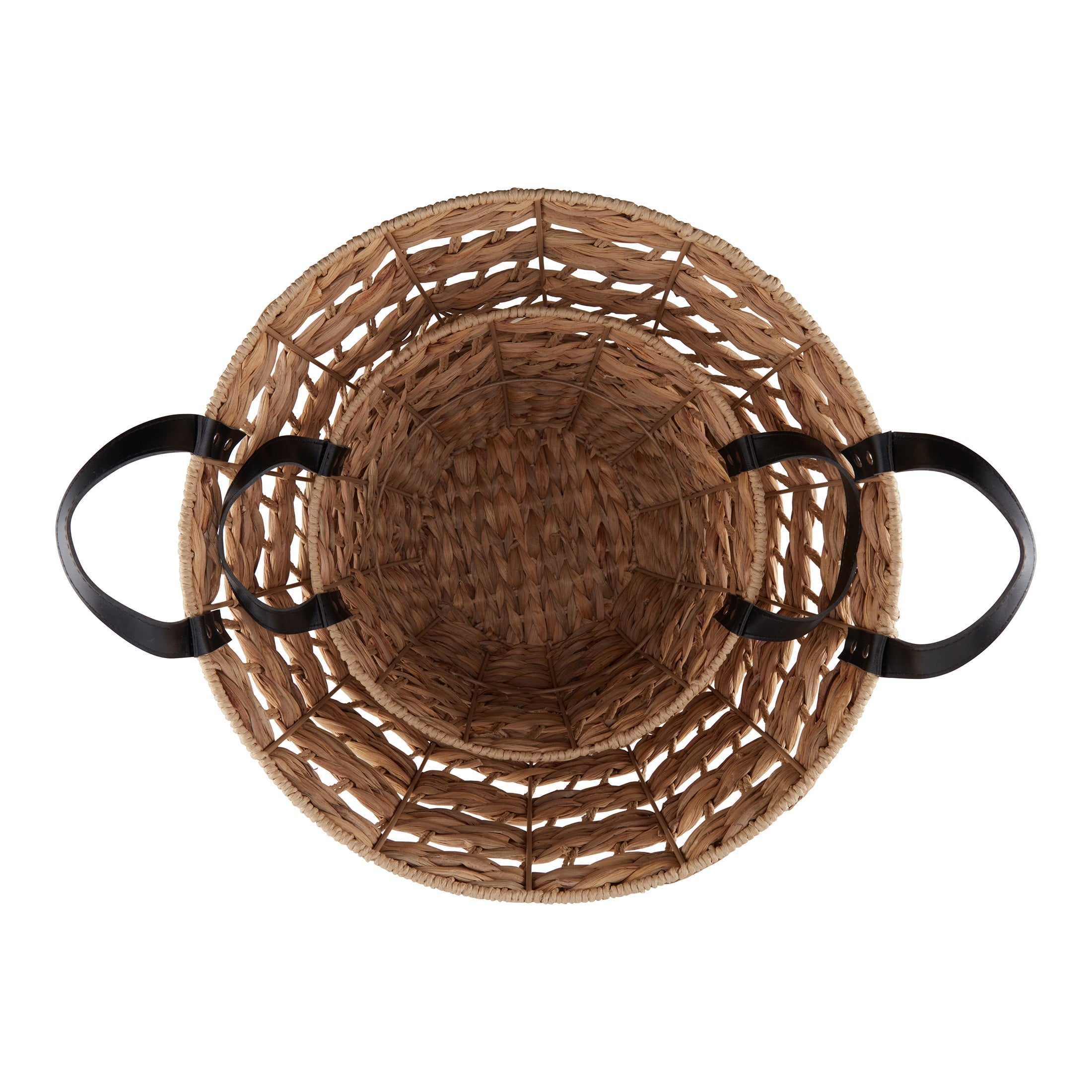 AVERO™ 2-Pack Round Decorative Storage Baskets with Faux Leather Handles, Natural, 14.5 in x 16.5 in - AVERO™