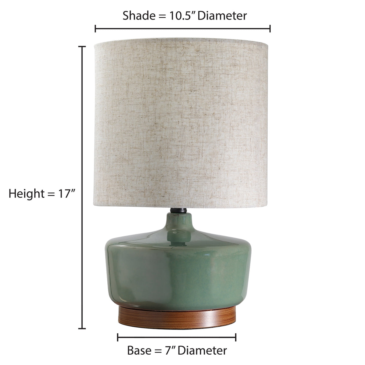 AVERO™ 17 in Mid-Century Green Ceramic Table Lamp with Wood Base - AVERO™