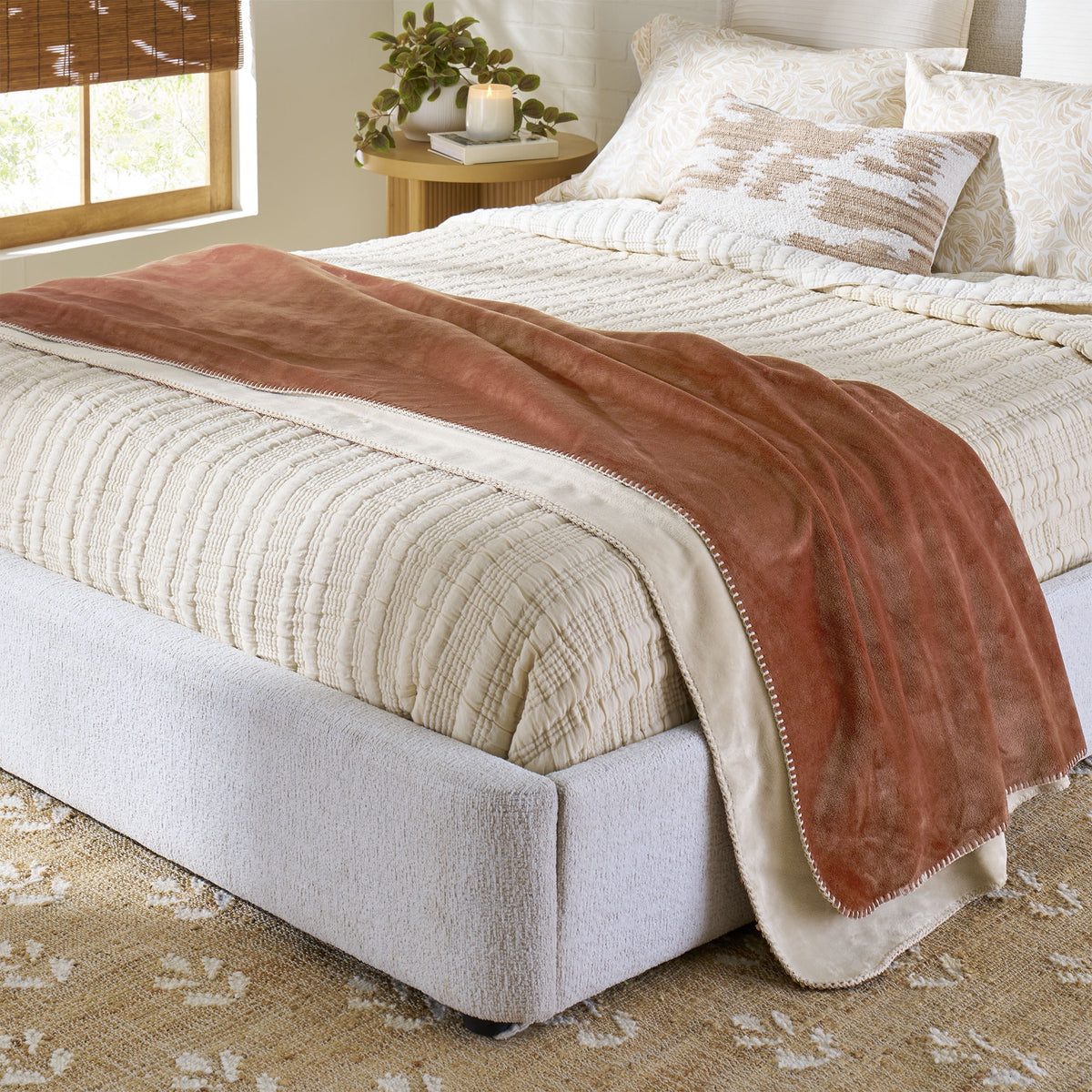 AVERO™ Luxury Velvet Plush Bonded Blanket, Dual Layer, Rust Front Beige Back, 90"x96" - AVERO™