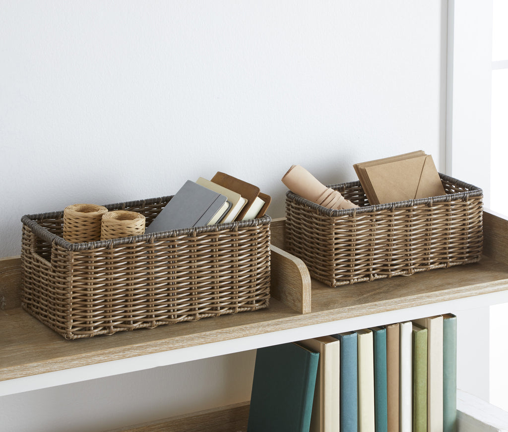 AVERO™ 2-Piece Poly Rattan Decorative Storage Basket Set, 13.5 in x 7.5 in x 5.5 in - AVERO™