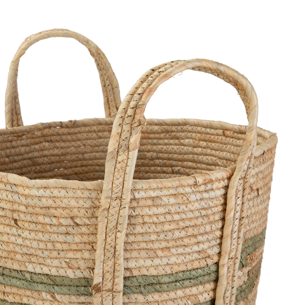 AVERO™ Natural Maize Colored Stripe Basket, Green, Large - AVERO™