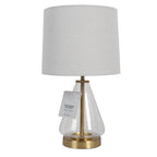 AVERO™ 18 in Clear Glass Table Lamp with Brass Metal Base and Beige Shade - AVERO™