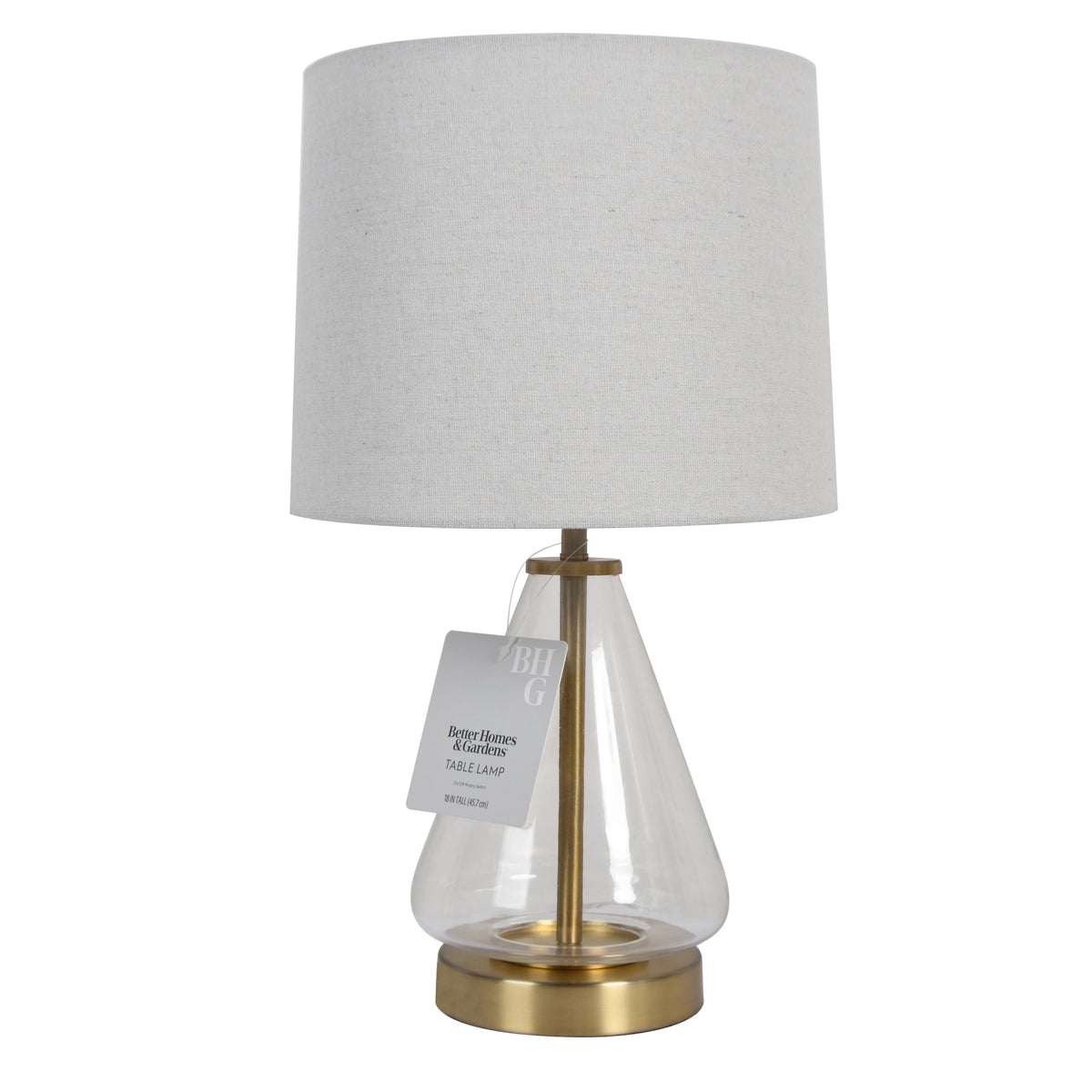 AVERO™ 18 in Clear Glass Table Lamp with Brass Metal Base and Beige Shade - AVERO™