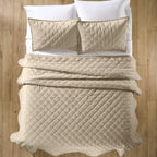 AVERO™ Tan Soft Velvet Embroidered Quilt, Full/Queen - AVERO™
