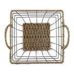 AVERO™ 2-Pack Square Wire Storage Baskets with Woven Trim, Black Metal, 10"L x 10"W x 10"H Decorative Bin for Pantry, Closet, Bathroom, or Office Organization - AVERO™