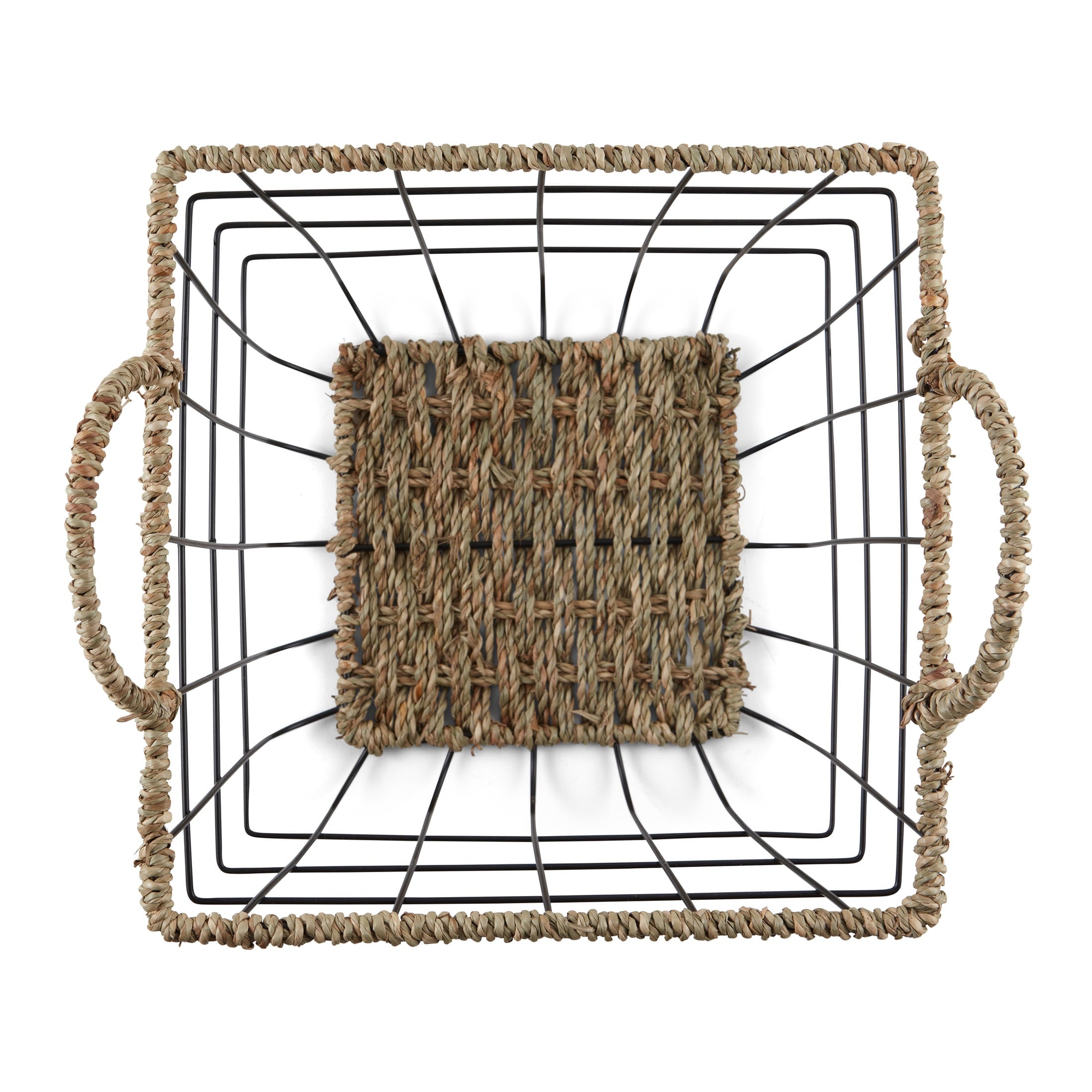 AVERO™ 2-Pack Square Wire Storage Baskets with Woven Trim, Black Metal, 10"L x 10"W x 10"H Decorative Bin for Pantry, Closet, Bathroom, or Office Organization - AVERO™