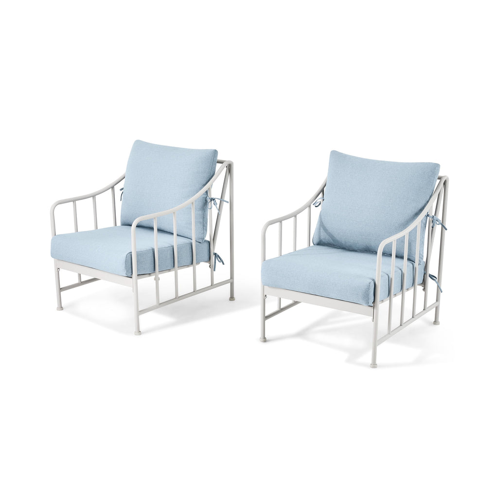 AVERO™ Aubrey 3-Piece Metal Outdoor Chat Set, White & Blue - AVERO™