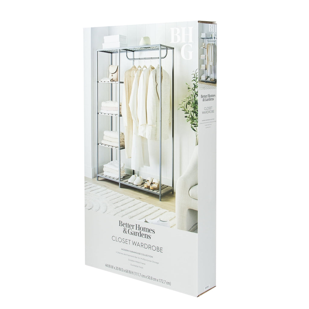 AVERO™ Farmhouse Style Gray Wood and Metal Clothes Rack with Garment Rod - AVERO™