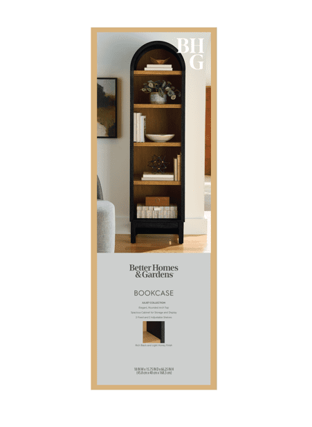 AVERO™ Juliet Narrow Arch Bookcase, Rich Black and Light Honey - AVERO™