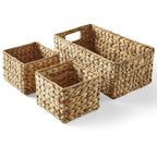 AVERO™ (2 pack) 3-Piece Natural Woven Water Hyacinth Decorative Storage Basket Set, Large Basket 16.14 in x 6.69 in x 5.9 in - AVERO™