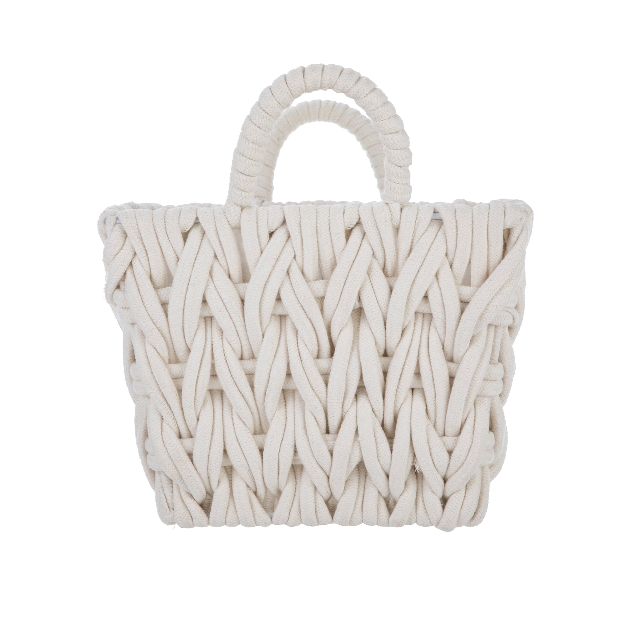 AVERO™ (2 pack) Medium White Woven Rope Decorative Storage Basket with Handles, 14.3 in x 11 in x 9 in - AVERO™