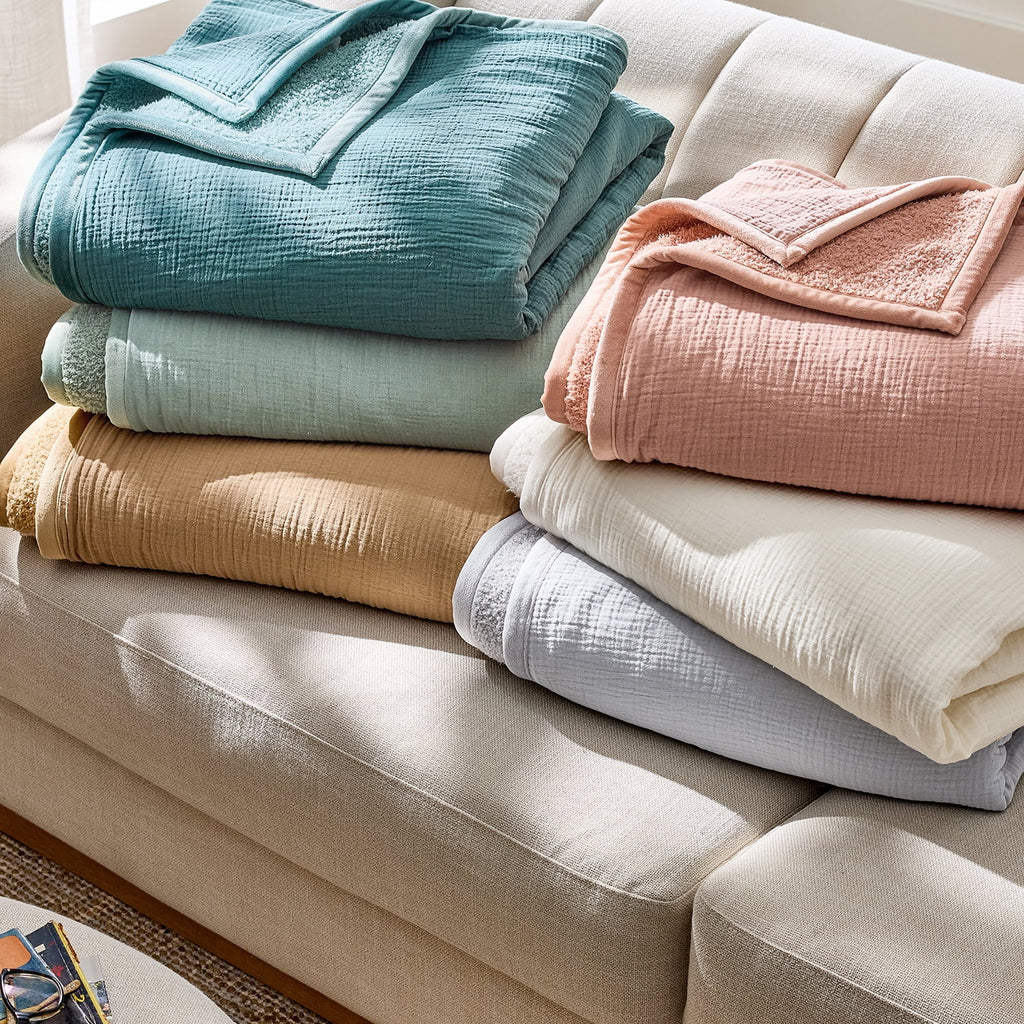 AVERO™ Throw Blanket, Reversible Gauze and Cozy Knit, 50 in x 72 in, Antique Blush - AVERO™