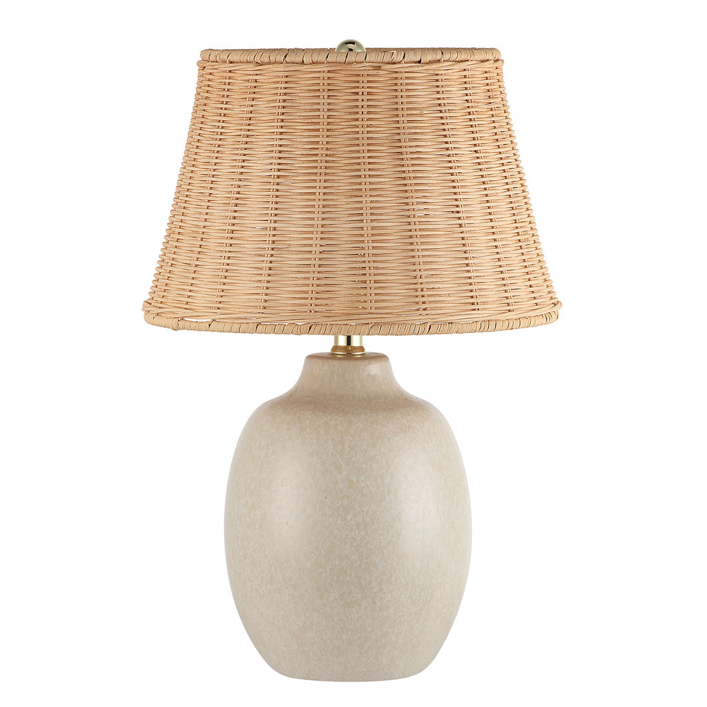 AVERO™ Cream Reactive Ceramic Table Lamp with Natural Rattan Shade, 18 in - AVERO™